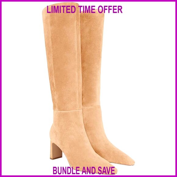 Shoes - Knee High Boots Chunky Heel Side Zip Faux Suede Fall Dress Shoes